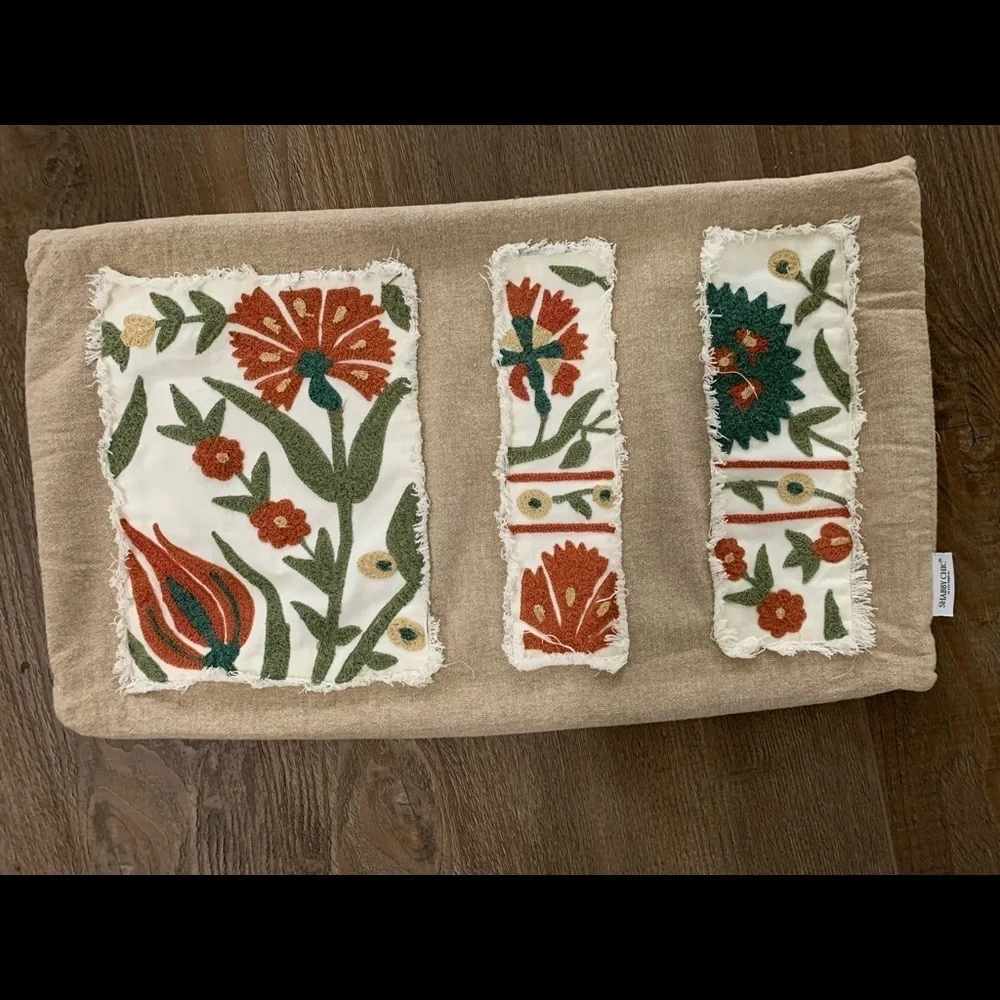 Shabby chic Floral Accent Pillow - Tan and Green